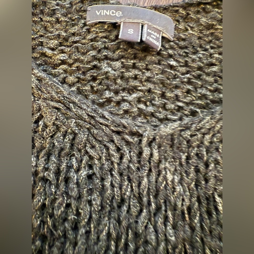 Vince Wool Alpaca Linen Blend Chunky Knit V-Neck Sweater Small Charcoal Gray - Picture 2 of 9